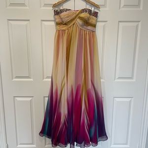 Dip dye formal dress with beaded trim from Jovani. Worn once. Strapless/halter